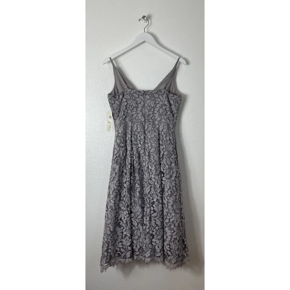Eliza J Women’s Silver Lace Overlay Dress Size 4 NEW_4